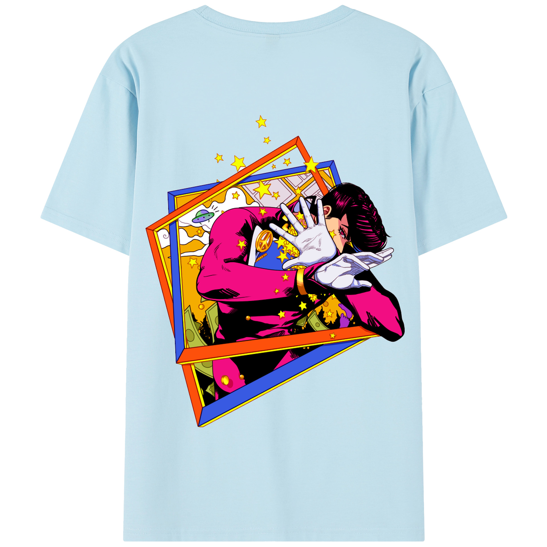 （画像用） ジョジョの奇妙な冒険 ひがしかた じょうすけ JoJo's Bizarre Adventure Higashikata Josuke 綿100％半袖Tシャツ（背面プリント）